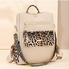Temu Nylon Backpack For Women - Leopard Print Accents