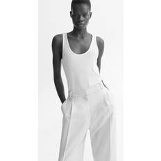 H&M Ladies Grey Wide Linen-Blend Trousers - Grey