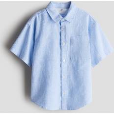 Recycled Materials Shirts H&M Boys Short-Sleeved Linen-Blend Shirt - Blue