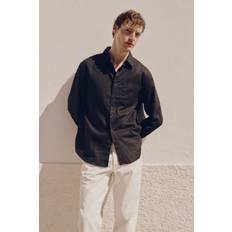 H&M Men Black Regular Fit Linen-Blend Shirt - Black