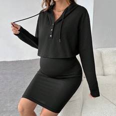 XXS Maternity & Nursing Wear Shein 2pcs Maternity Women Zip-Up Hooded Sweatshirt And Bodycon