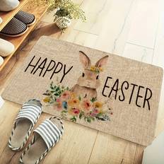 Polyester Entrance Mats Temu Bunny Floral Doormat Polyester Rectangular With Non-slip Pvc Backing
