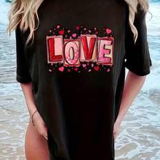 Shein Valentine's Day Shirts For Women Funny Plaid Leopard Love Heart Print T-Shirt