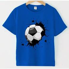 Shein Tween Boy Casual Creative Distressed Soccer Grafisk T-shirt - Kungsblått