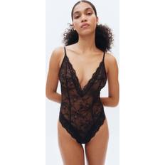 Bodys H&M Damen Tangabody Aus Spitze Mit Tiefem Ausschnitt - Schwarz