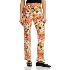 Red Jeans Mother Smokin Double Flood High Rise Ankle Jeans - Flowers Al Fresco