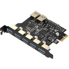 Tauoh PCI-E USB 3.0 7 Ports Expansion Card with 15pin SATA Power Connector
