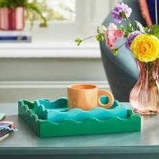 Sophie Robinson Set of 2 Wavy Edge Trays - Turquoise/Jade Serving Tray