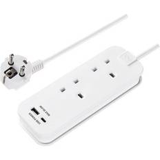 2 USB Outlets Extension Cords Masterplug UK to Europe Travel Adapter
