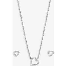Metal Jewellery Sets Jon Richard Cubic Zirconia Open Heart Pendant Set - Ilver