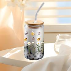 Temu 1pc 16oz Insulated Glass With Lid & Straw Tumbler