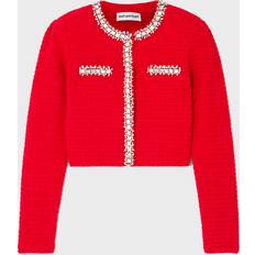 Red Cardigans Self-Portrait Textured Knit Embellished Cardigan - Red