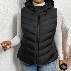 Shein Veste Shein Vadderad Väst I Plusstorlek För Kvinnor - Svart