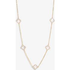 Gold Plated Mother of Pearl Station Clover Necklace