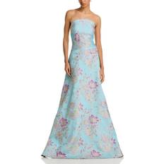 Teri Jon Strapless Metallic Floral Jacquard Gown - Light Blue