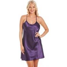 English Made Short Satin Nightdress with Crossed Straps - Purple