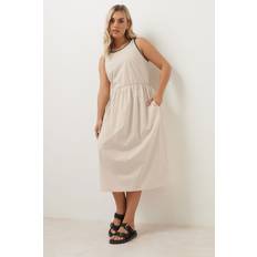 Natural Dresses Yours Contrast Blanket Stitch Midi Dress - Natural Brown