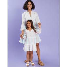 Saronger & Coverups Accessorize Jacquard Stripe Flute Sleeve Mini Dress - White