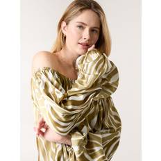 Blouses Blue Vanilla Zebra Satin Ruched Bardot Top - White/Khaki