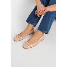 Patent Bow Square Toe Flats - Nude