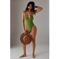 Green Swimsuits Warehouse Womens Deep Plunge High Leg Swimsuit - Olive