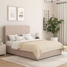 Natural Beds Aspire Taylor Ottoman Storage in Saxon Twill Fabric - Natural - King Frame Bed