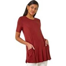 Orange Blouses Roman Pocket Detail Tunic Top - Orange