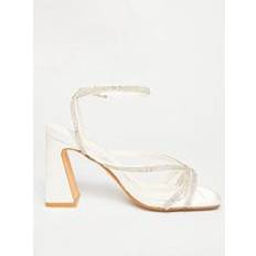Quiz Bridal Wide Fit Diamante Block Heels - White