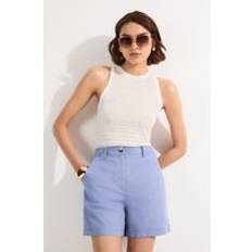 Karen Millen Shorts Karen Millen Cotton High Waisted Woven City Short - Blue