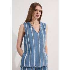 Karen Millen Blouses Karen Millen Denim Tassel Detail Longline Top - Mid Blue