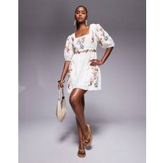 Florals Clothing River Island Womens Embroidered Mini Dress - White