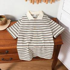 Buttons Shirts Shein Tween Boy Casual Classic Striped Collar Short Sleeve Shirt - Spring/Summer