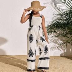 Polyester Jumpsuits Shein Tween Girl Sleeveless Square Collar Jumpsuit