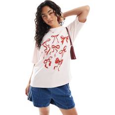JJXX Oversized T-shirt Med Rødt Sløjfeprint - Lyserød