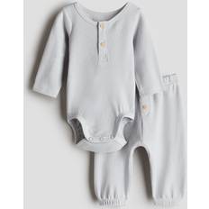 Turquoise Other Sets Children's Clothing H&M Henley Bodysuit Trousers Set - Light Grey