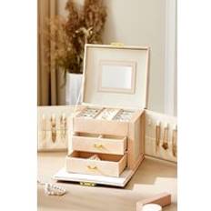 White Jewellery Storage Living and Home Multi-Function Faux Leather Jewellery Storage Box with Drawers - White