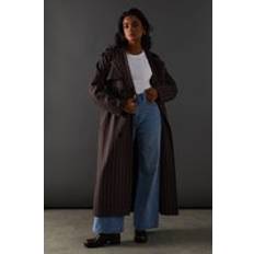 Stripes Coats Warehouse Womens Chocolate Pinstripe Belted Trench Coat - Brown