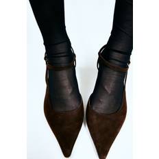 Bruna Pumps H&M Spetsiga Slingbacks I Läder - Mörkbrun