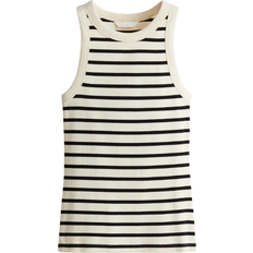 H&M Ribbet Tank Top - Lys Beige/Stribet