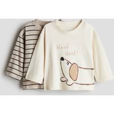 Bruna T-shirts Barnkläder H&M Långärmad T-shirt 2-pack - Beige/Hund