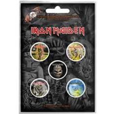 Multicoloured Brooches Iron Maiden Badge Pack Band Logo Eddie Book Of Souls 5 x Pin Button - Black