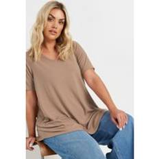 Brown T-shirts Yours Ribbed Swing V-Neck T-Shirt - Light Brown