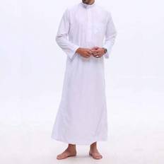 Shein Hvid Nattøj Shein Enfärgad Knappficka För Män Ramadan Arabic Robe - Vitt