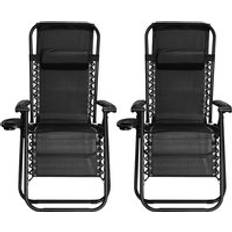 Alivio Set Of 2 Heavy Duty Zero Gravity Chairs With Cupholders - Black