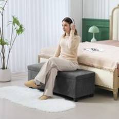 Homcom Storage Benches Homcom Corduroy Ottoman 112 cm Grey Storage Bench