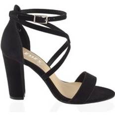 Red Heeled Sandals XY London Briella Strappy High Block Heel Sandals - Jet Black