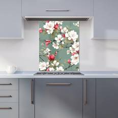 Pink Splash Guards Warren Reed Warren Reed Designer Pink And White Blossom Glass 75 x 60 cm Splash Guard