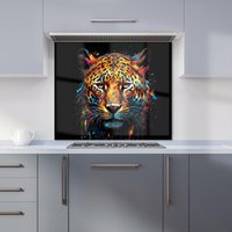 Brown Splash Guards Warren Reed Leopard Face Kitchen Splashback 75 x 60 cm Brown Splash Guard