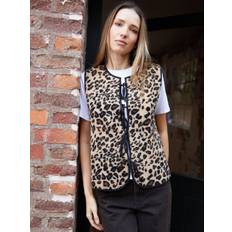 Brown Vests Threadbare Womens Leopard Print Tie Front Borg Gilet - Brown