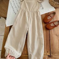 Polyester Jumpsuits Shein Young Girl Woven Solid Color Ruffle Hem Jumpsuit